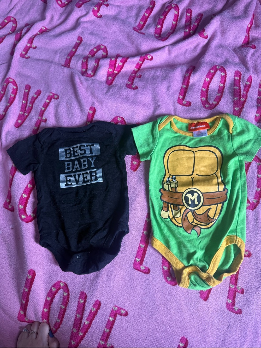 Nickelodeon Teenage Mutant Ninja Turtles Green Baby One-Piece Bodysuit bundle.